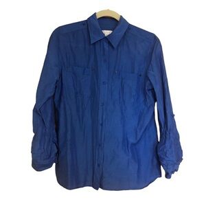 Chico’s Blue Button Down Shirt Blouse Top Sz 0/S